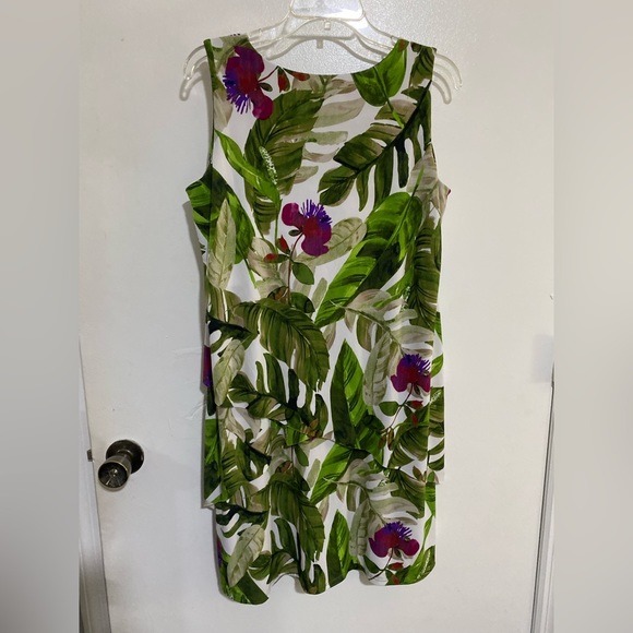 Women Tropical Dress MP Medium Petite Sleeveless Layered Green Flowers Dress - Picture 6 of 16